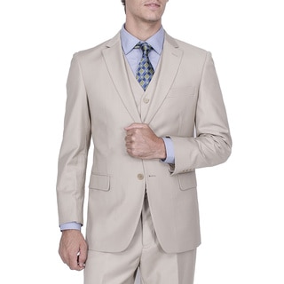 Men's Modern Fit Solid Beige 2-button Vested Suit