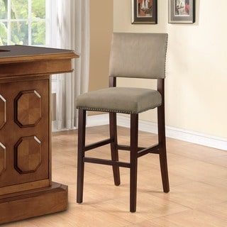 Linon Holcombe Brown Stationary Wood Bar Stool with Rustic Nail Head Trim