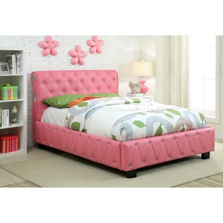 Furniture of America Emmaline Pink Leatherette Platform Bed with Bluetooth Speakers