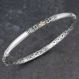 18k Gold and Sterling Silver 'Balinese Flora' Bangle Bracelet (Indonesia)