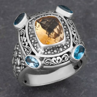 Sterling Silver Citrine and Blue Topaz 'Cawi' Cocktail Ring (Indonesia)