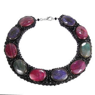 Multicolor Oval Agate Fashion Statement Necklace (Thailand)