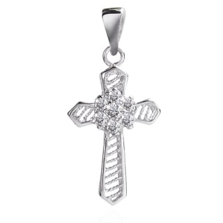 Flower of Faith Cubic Zirconia Cross .925 Silver Pendant (Thailand)