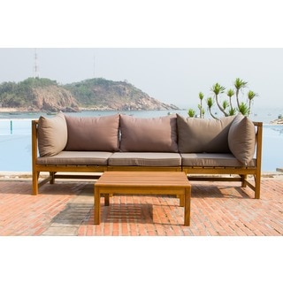 Safavieh Outdoor Living Lynwood Brown Acacia Wood 4-piece Taupe Cushion Sectional Set
