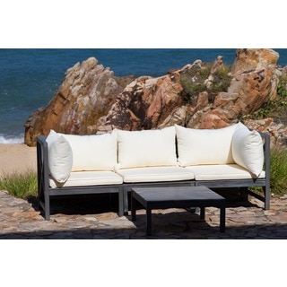 Safavieh Outdoor Living Lynwood Modular Ash Grey Acacia Wood 4-piece Beige Cushion Sectional Set