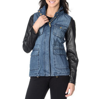 Vince Camuto Women's Denim and Faux Leather Anorak