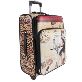Nicole Lee Coffee Print 21-inch Expandable Rolling Carry-on Laptop Upright Suitcase