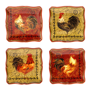 Certified International Assorted Design Tuscan Rooster 5.75-inch Canape Plate (Set of 4)