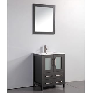 Ceramic Top 24-inch Sink Espresso Bathroom Vanity and Matching Framed Mirror