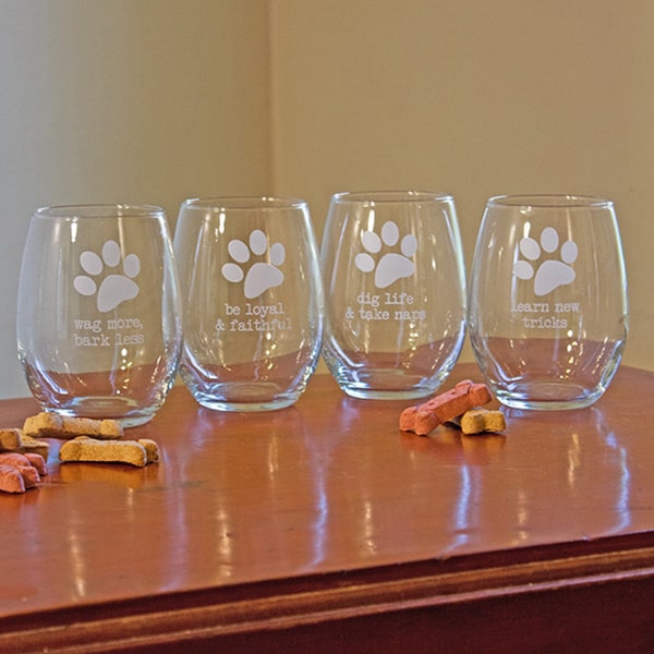 Dog Wisdom Stemless Wine Glasses (Set of 4)