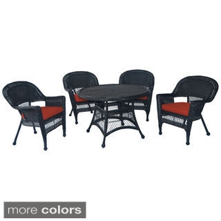 Black Wicker 5-piece Cushioned Outdoor Dining Set