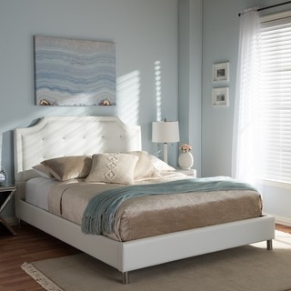Contemporary White Faux Leather Platform Bed by Baxton Studio