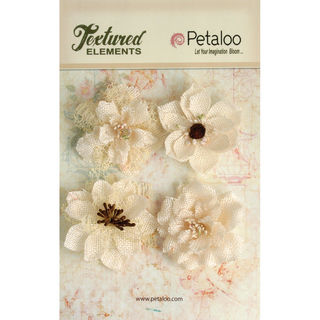 Textured Elements Burlap Blossoms 4/Pkg-Ivory