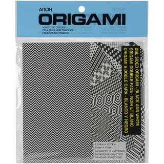 Origami Paper 24/Pkg-Double Sided Black & White 5.875inx5.875in