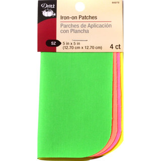 Iron-On Poplin Patches 5inX5in 4/Pkg-Assorted Neon