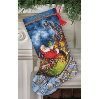 Gold Collection Santa's Flight Stocking Counted Cross Stitch-16in Long 16 Count