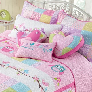 Pink Owl 3-piece Quilt Set