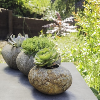 Hand-crafted River Stone Planter, Handmade in Indonesia