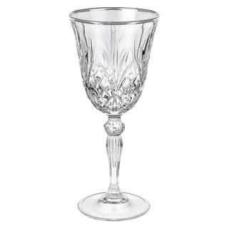 Lorren Home Trends Reagan Crystal Wine Glass with Silver Band Design (Set of 4)