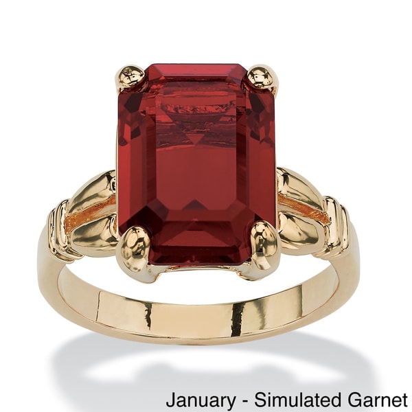 Gold-Plated and Emerald-Cut Crystal Birthstone Ring
