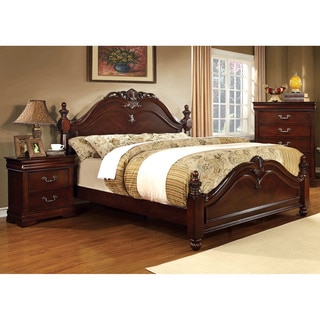 Furniture of America Bastillina English Style 2-piece Cherry Poster Bed with Nightstand Set