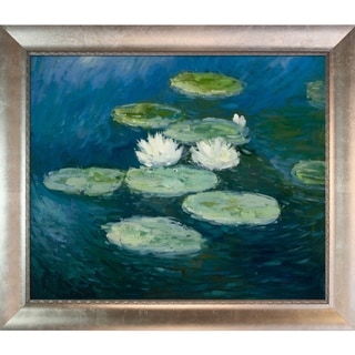Claude Monet 'Water Lilies, Evening' Hand-painted Framed Canvas Art