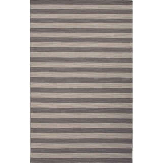 Flat Weave Stripe Pattern Grey/ Green Wool Area Rug (8' x 10')