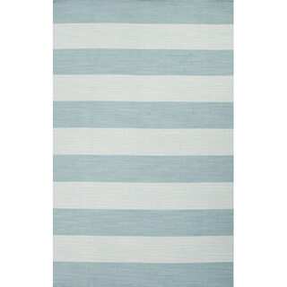 Flat Weave Stripe Pattern Blue Wool Area Rug (2' x 3')