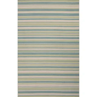 Flat Weave Stripe Pattern Blue/ Green Wool Area Rug (5' x 8')