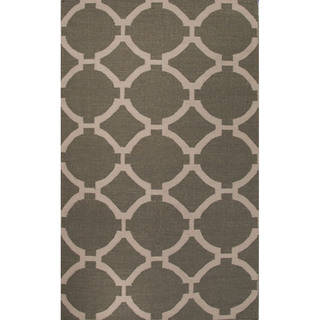 Flat Weave Geometric Pattern Green/ Ivory Wool Area Rug (8' x 10')