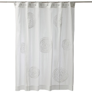 Ruffled Swirls White Cotton Shower Curtain