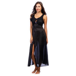 Women's Romance Black Stretch Lace Keyhole Long Gown with Revealing Front Slit