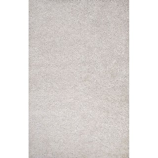 Solid Pattern White Polyester Shag Rug (5'x7'6)