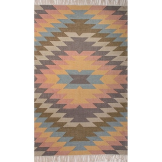 Southwestern/Tribal Pattern Blue/ Orange Polyester Area Rug (3'6 x 5'6)