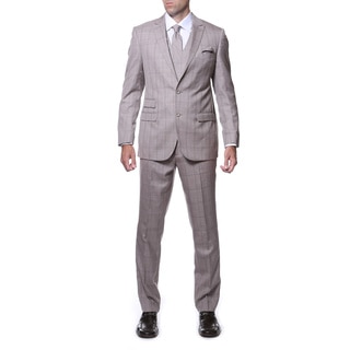 Zonettie by Ferrecci Men's Slim Fit Tan Plaid Double-breasted 3-piece Vested Suit