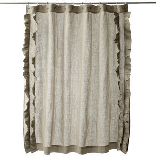 Ruffled Natural Cotton Linen Shower Curtain