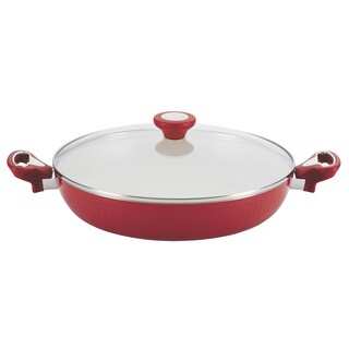Farberware New Traditions Aluminum Nonstick 12-inch Red Covered Deep Skillet with Side Handles
