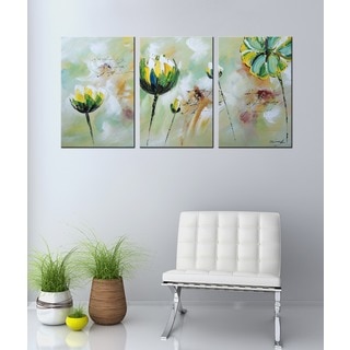 Hand-painted 'Flower 542' 3-piece Gallery-wrapped Canvas Art Set