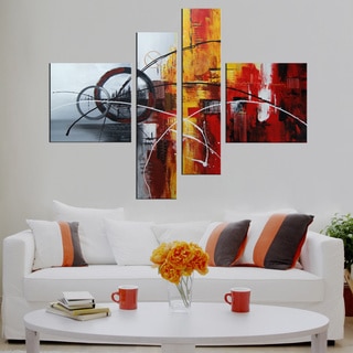 Hand-painted 'Abstract540' 4-piece Gallery-wrapped Canvas Art Set