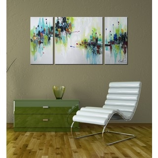 Hand-painted 'Abstract545' 3-piece Gallery-wrapped Canvas Art Set