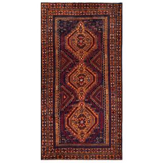 Herat Oriental Semi-antique Afghan Hand-knotted Tribal Balouchi Coral/ Navy Wool Rug (3'6 x 6'9)
