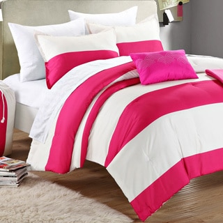 Chic Home Ruby Pink/ Ivory Striped 9-piece Dorm Room Bedding Set