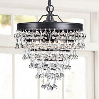 Claudia 3-light Crystal Glass Drop Chandelier in Antique Black Finish