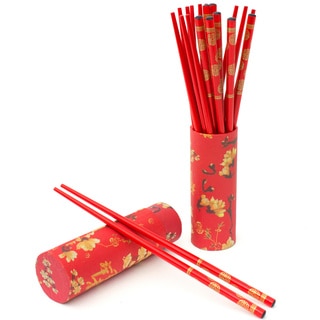 Handmade Set of 10 Red Wood Chopsticks Set (China)