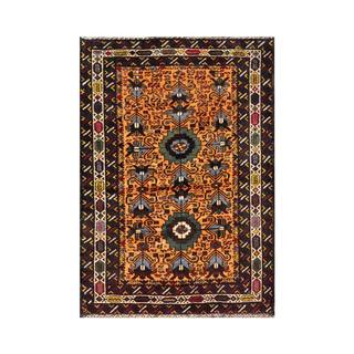Herat Oriental Semi-antique Afghan Hand-knotted Tribal Balouchi Apricot/ Navy Wool Rug (2'10 x 4')