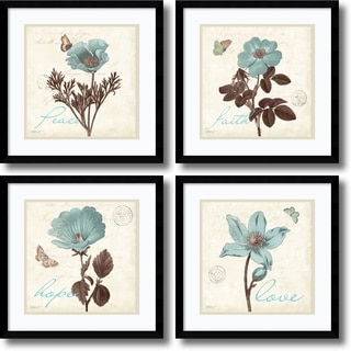 Katie Pertiet 'Touch of Blue, black frame- set of 4' Framed Art Print 17 x 17-inch Each