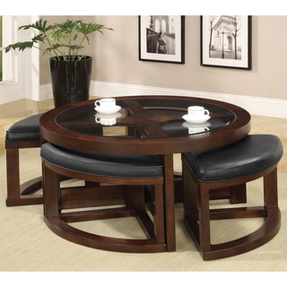 Furniture of America Gracie Dark Walnut 5-Piece Coffee Table and Ottoman Set
