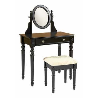 Linon Princess Vanity Table, Stool & Mirror in Ebony