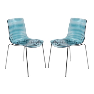LeisureMod Astor Polycarbonate Modern Transparent Blue Dining Chair (Set of 2)