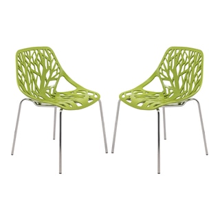 LeisureMod Asbury Modern Green/ Chrome Dining Chairs (Set of 2)